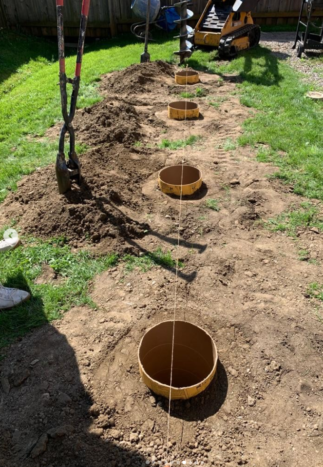 Prepared footing locations for residential deck construction